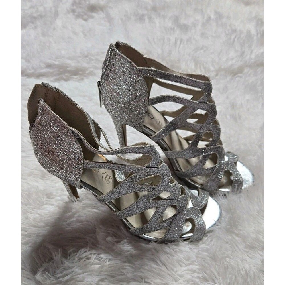 Aldo Silver Sequin Stilettos Strappy High Heels Size 8